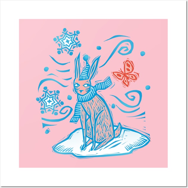 Christmas Rabbit Wall Art by Sue Todd Illustration